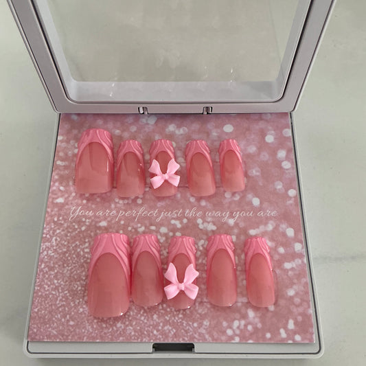 Pink Bow Press on Nails