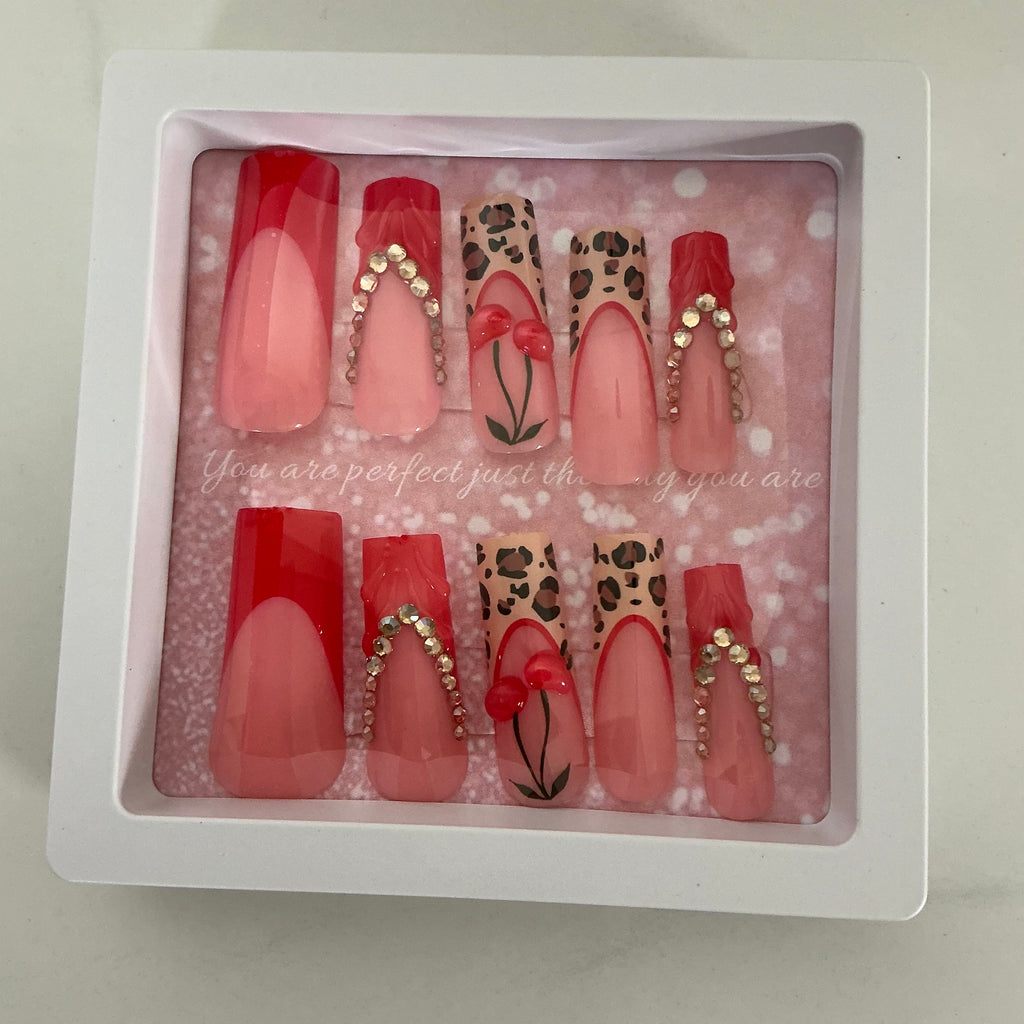 Cherry Leopard Press on Nail