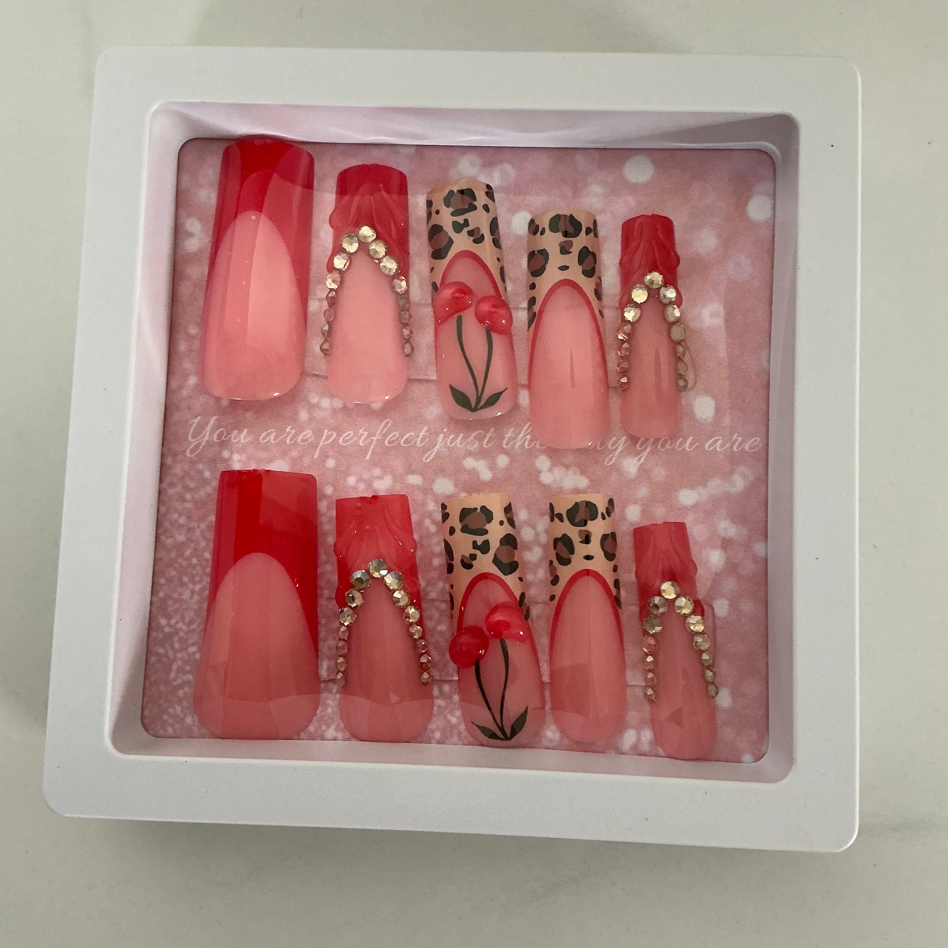 Cherry Leopard Press on Nail