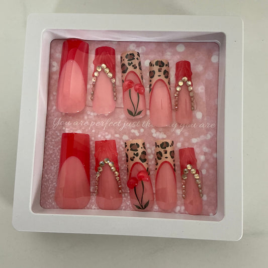 Cherry Leopard Press on Nail