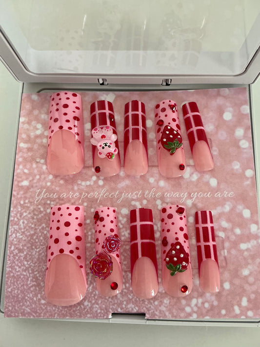 Strawberry Bear Press on Nails