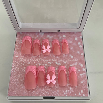 Pink Bow Press on Nails