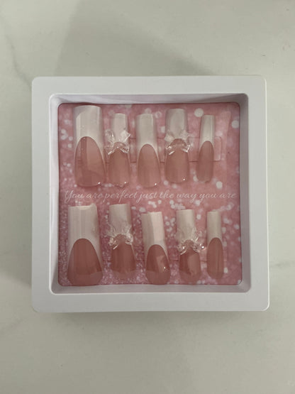 White Bow Square French Press on Nails