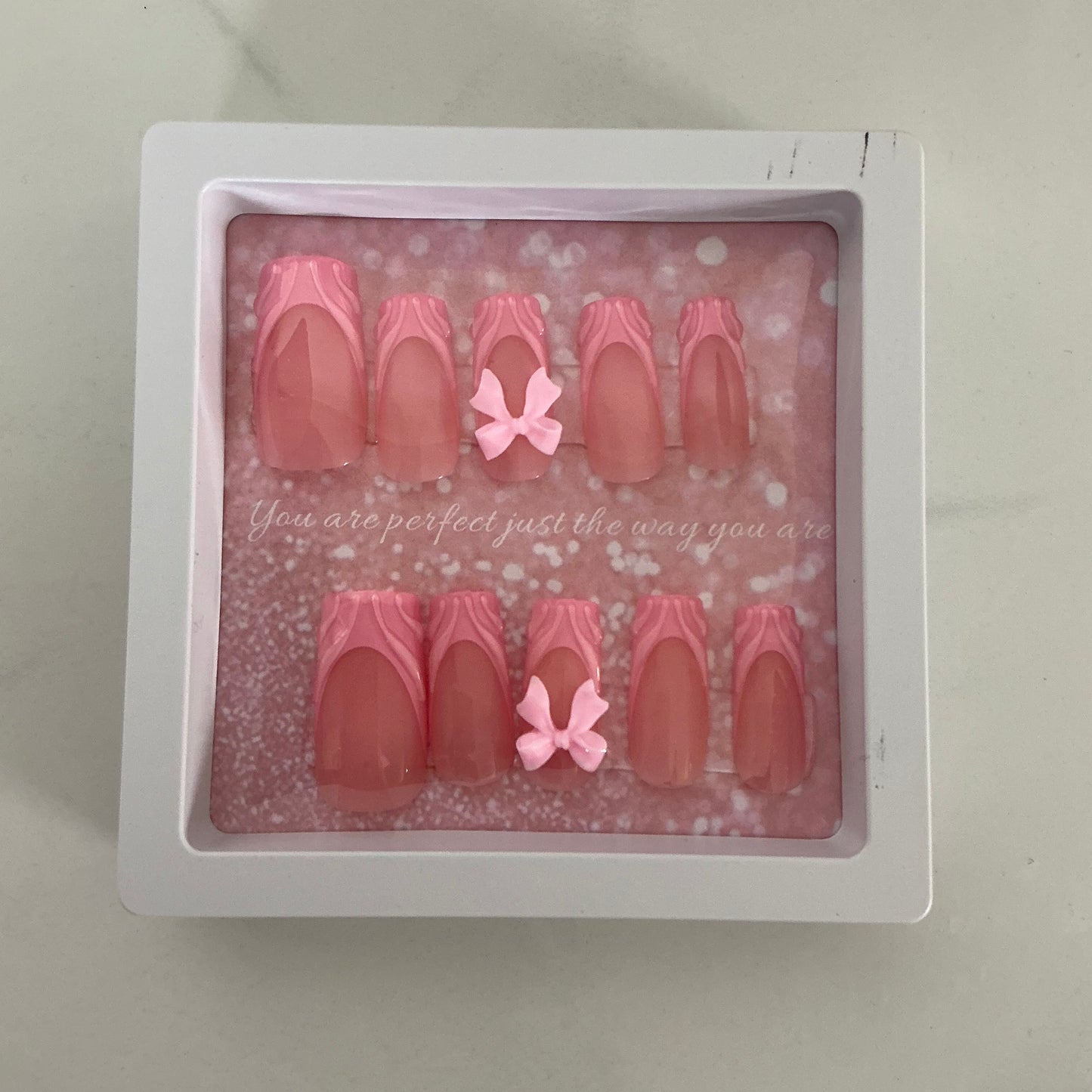 Pink Bow Press on Nails