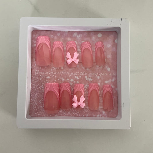 Pink Bow Press on Nails